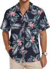 Men’s Hawaiian Shirt Floral Print Short Sleeve Button Down Casual Beachwear Top