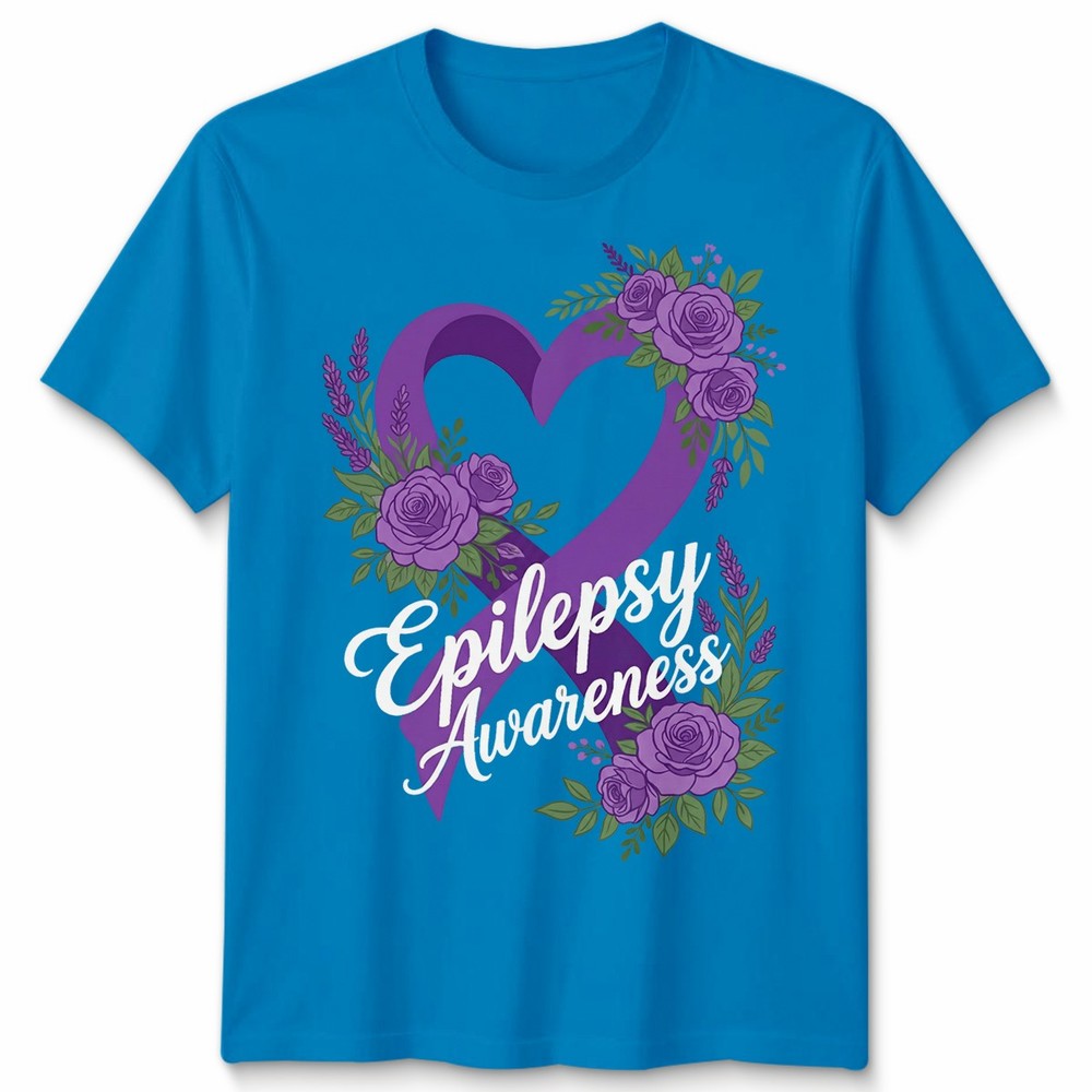Epilepsy Awareness Heart Ribbon Floral Mens T-Shirt Womens Tee Graphic Support