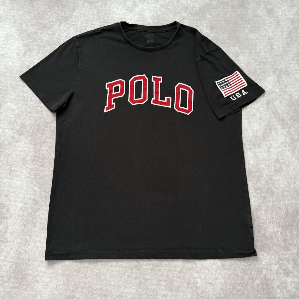 Polo Ralph Lauren Shirt Mens Medium POLO Applique Embroidered USA Flag Patch