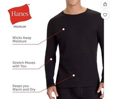 Hanes Men’s Waffle Knit Thermal Long Sleeve Shirt Black XL