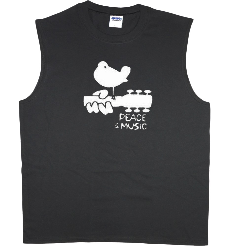 Mens sleeveless t-shirt Woodstock peace music guitar design muscle tee tank top