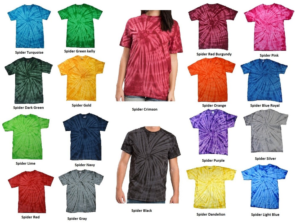 Tie Dye T-Shirts Red, Blue, Pink, Purple, Black, Green Kids Adult 100% Cotton