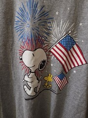 Snoopy Woodstock American Flag Fireworks T Shirt Mens LT Long Tall Gray Peanuts
