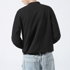 Spring Men Retro Half-Turtleneck Warm Long Sleeve Tee Solid Color T Shirt Tops