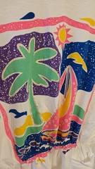 90s Beach Graphic Cinched Waist Tee Sailboat Palm Tree Pockets USA Vintage