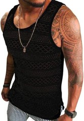 Mens See Through Vest Crewneck Sleeveless Tank Tops Muscle Sexy Mesh Shirts