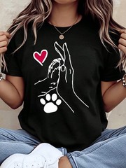 Dog Paw And Human Hand Heart Love T Shirt For Pet Lovers-100% Cotton