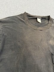 Vintage 80s Black Blank Pocket T-Shirt Sun Faded Mens XL Cotton Basic Distresed