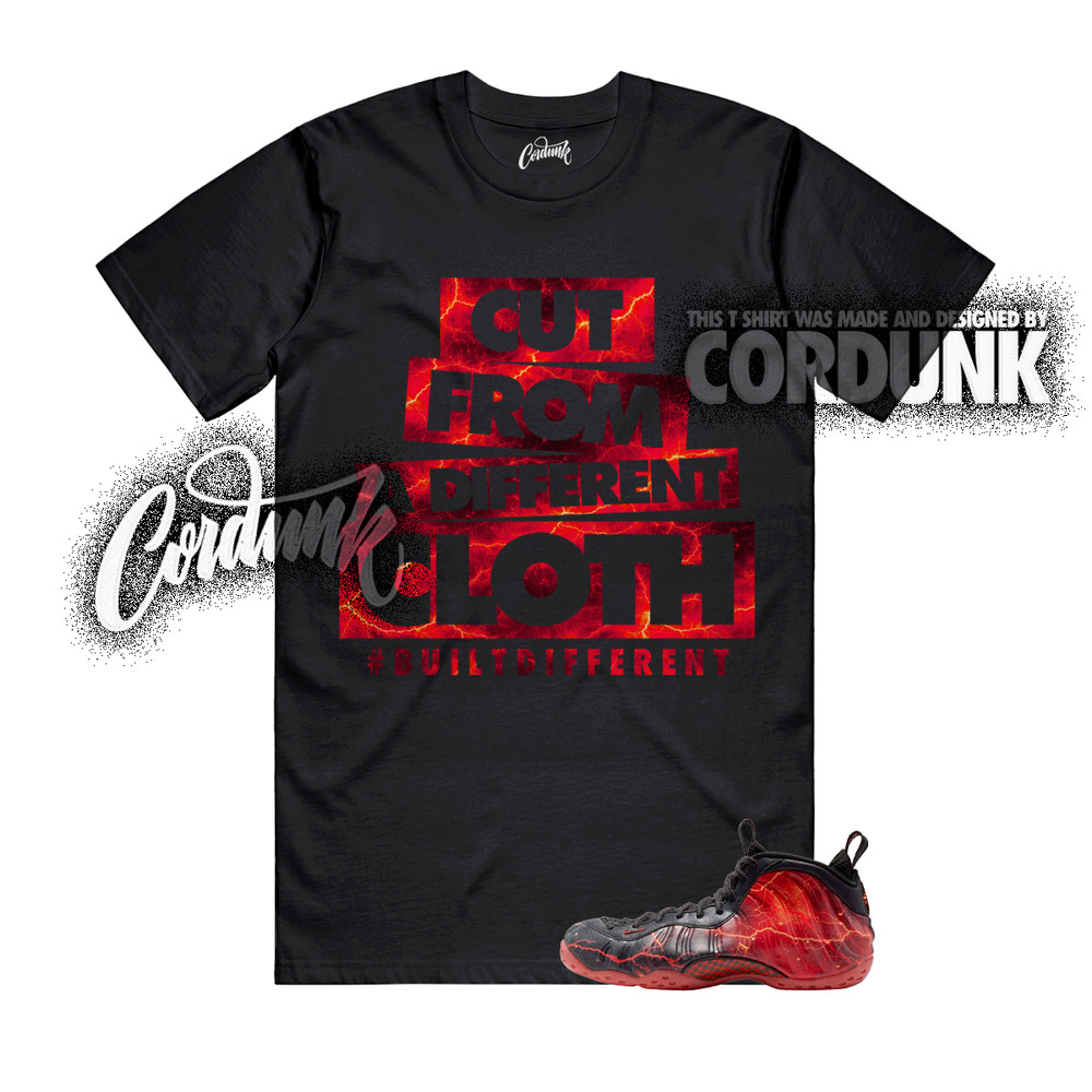Foamposite One Stranger Black Bright Crimson Red Lightning T Shirt Match CLOTH