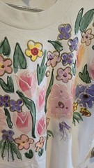 Hand Painted Floral T Shirt Single Stitch Vtg USA Rhinestone Art Tee OSFA M/L
