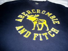 Abercrombie & Fitch Mens Muscle Fit T-Shirt Navy Yellow Logo LARGE Moose sz XXL