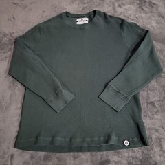 American Giant Shirt Men Large Green Waffle Knit Heavyweight Thermal Made In USA