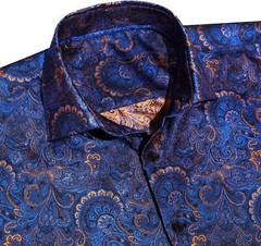 Mens Silk Paisley Western Shirt Long Sleeve Button Down Cowboy Dress Top Casual