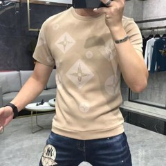 Luxury Fashion Men Rhinestone Brown Black Blue Pink Short Sleeve Slim T-Shirt