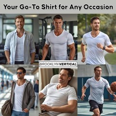 Brooklyn Vertical Mens 6-Pack V Neck Undershirts Short Sleeve Cotton Round Neck