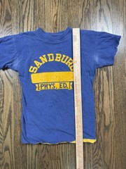 Vintage 60s 70s Sandburg High School Phys. Ed. Blue/ Yellow T Shirt Size Medium