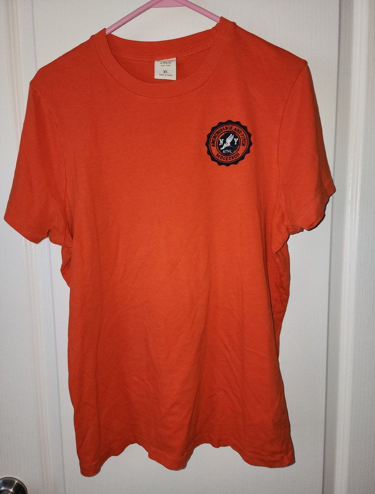 Vintage Abercrombie Fitch Crest Patch Graphic Tee Mens XL Orange Athletic NY
