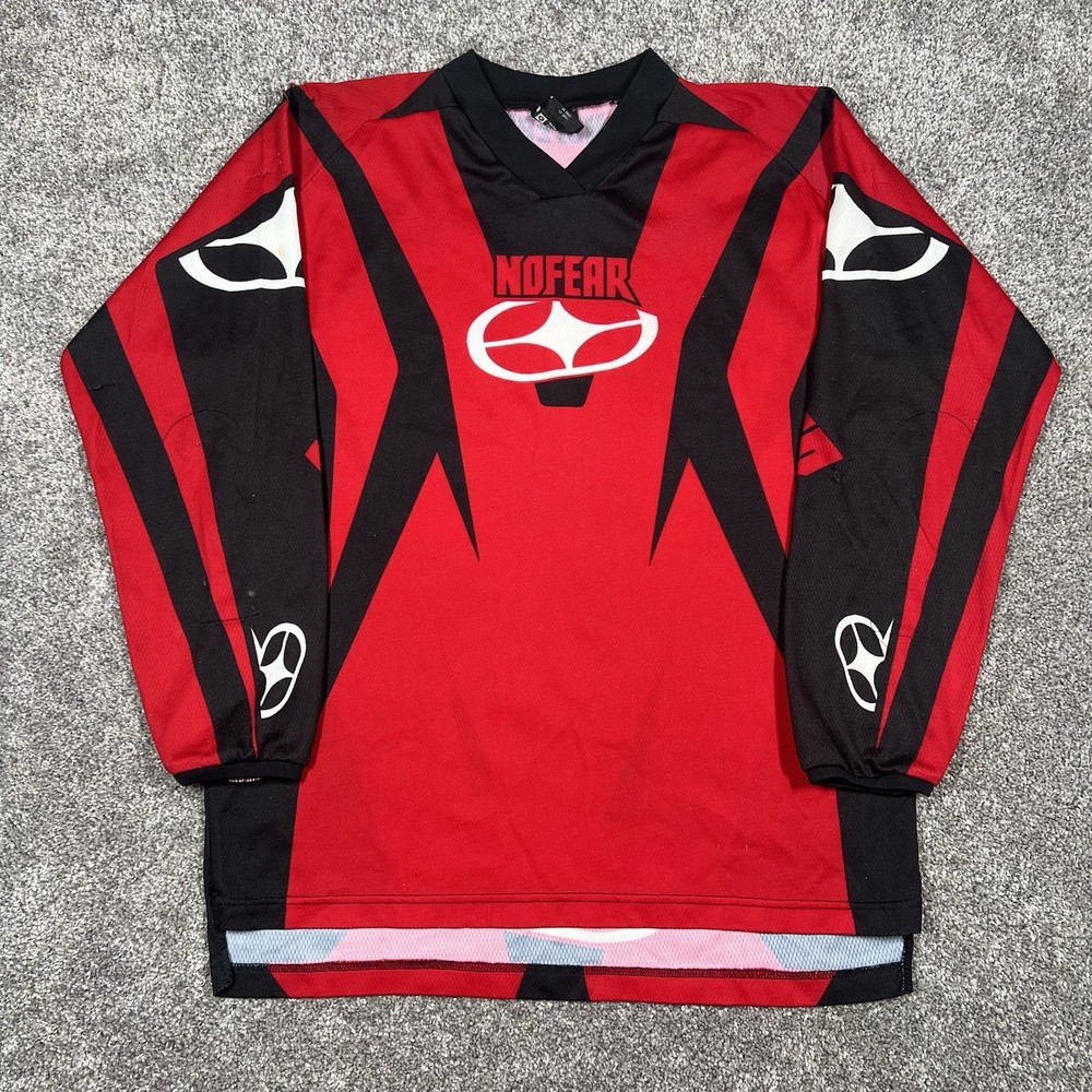 Vtg No Fear Mens Motocross Jersey Red Black Size S Fit M Mesh Racing Shirt
