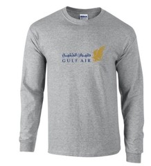 Gulf Air Blue Gold Logo Bahrain Airline Sport Gray Long Sleeve Cotton T-shirt
