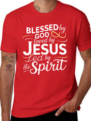 Men’s Religious Faith T-Shirt – “Blessed by God, Loved by Jesus, LED by the Spir