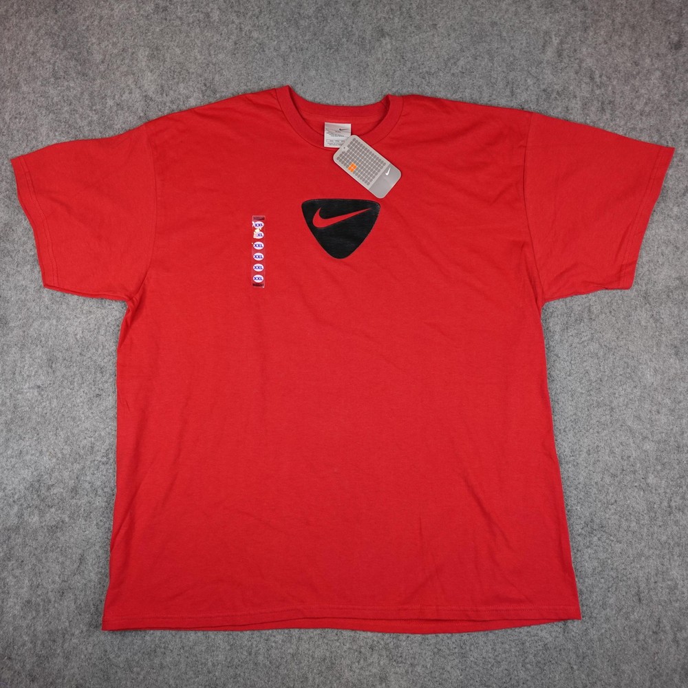 Vintage Nike Shirt Mens XXL Red Black Shield Swoosh Graphic Tee Deadstock Y2K