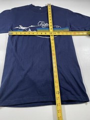 Vtg 70s Austin Velva Sheen Shirt M Fits Smaller Blue Rainbow Graphic Spell Out