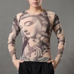 Men Women Tatto Cosplay Long Sleeves T-shirt Elastic Thin Tee