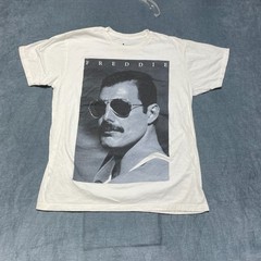 Freddie Mercury British Singer T Shirt Mens Large White Graphic Cotton Crew Neck
