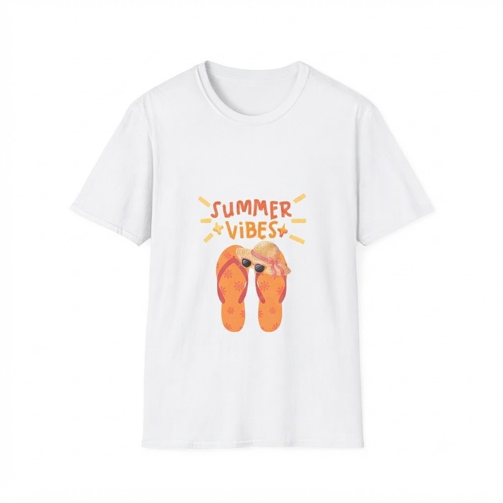 Summer Vibes Flip Flops Bright Sunny Beach Gift For Friends White T-Shirt