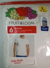 6 Fruit of the Loom Men’s Crew Tee shirts, Moisture Wicking & Tag Free Size L