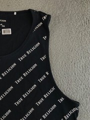 True Religion Shirt Women’s XL Black Sleeveless Round Neck All Over Logo Print