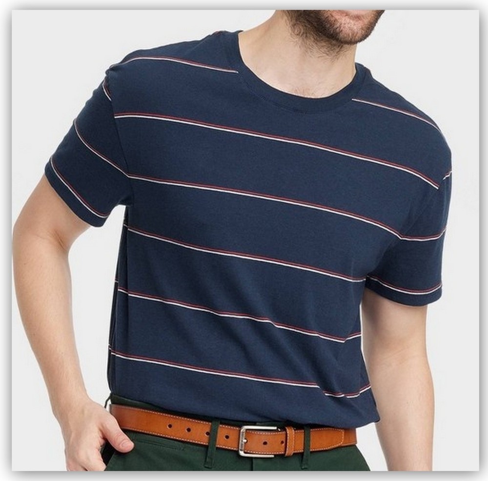 Blue Striped Short Sleeve Crewneck T-Shirt – Goodfellow & Co Standard Fit