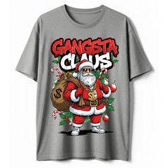 Gangsta Claus T-Shirt Graffiti Hip Hop Santa Christmas Money Bag Bling Tee