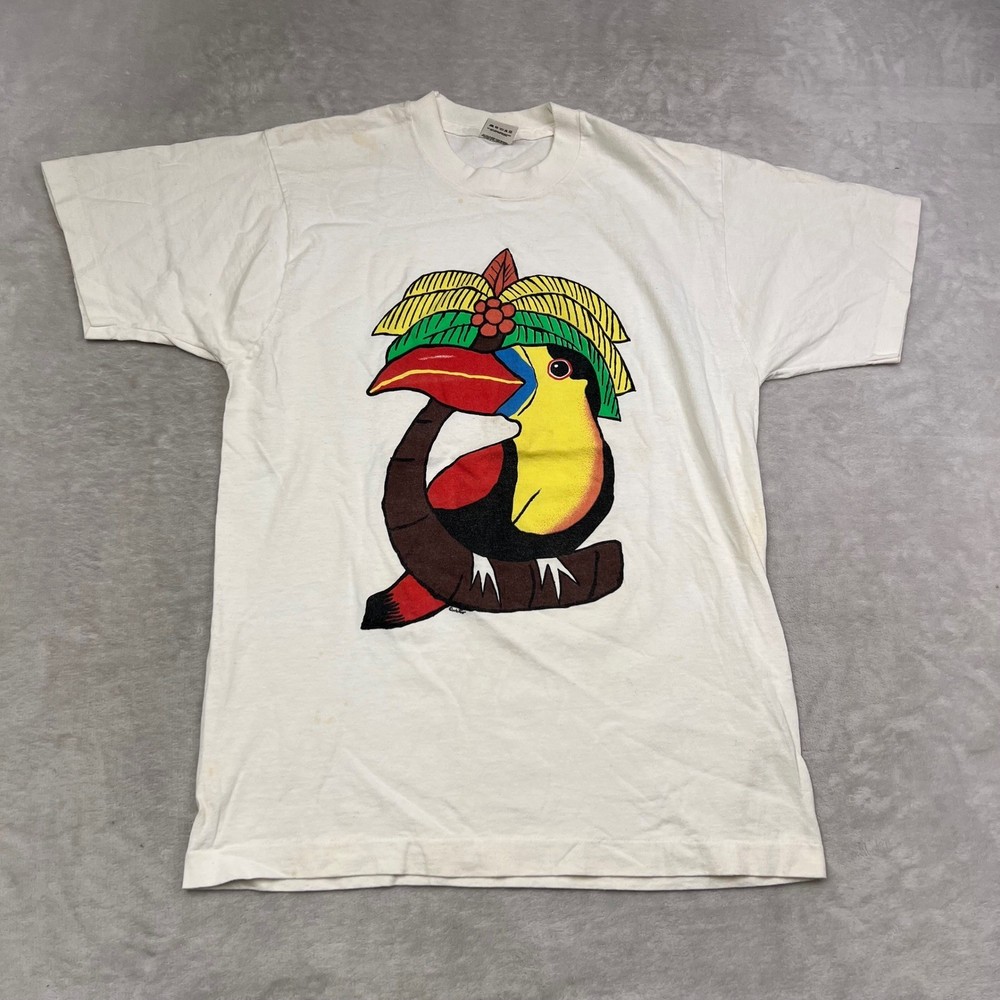 Vintage Fruit of the Loom Toucan Bird Graphic T Shirt Size Large Single Stitch