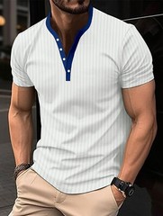 Men’s T-Shirt Slim V-neck Shirts Fashion Sports Short Sleeve Casual Button Tops