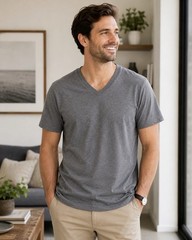 Men’s Everyday Wear Short Sleeve V Neck T-Shirt Goodfellow Casual Gray L NWT