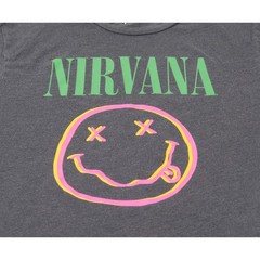 Nirvana T-Shirt Mens Small Charcoal Smiley Face Logo Grunge Graphic Tee