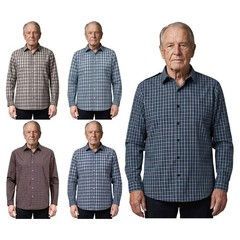 Men‘s Shirts Turn-down Collar Long Sleeve Front Button-up Plaid Shirt for Daily