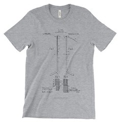 Hockey Stick Patent T-Shirt.100% Cotton Comfy Tee on Black White or Gray. NEW