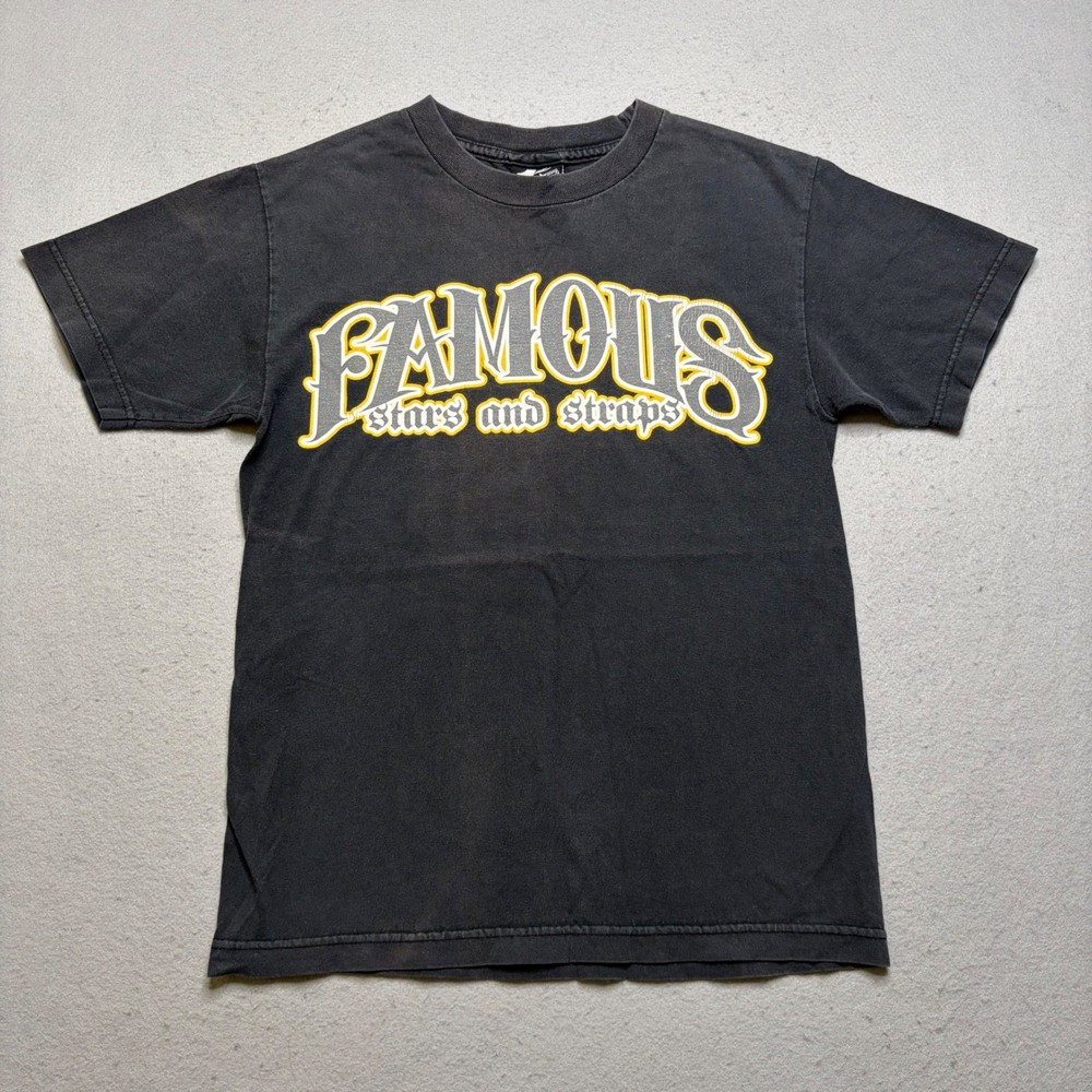 Famous Stars and Straps T-Shirt Mens Small Black Y2K Graphic Logo Tee