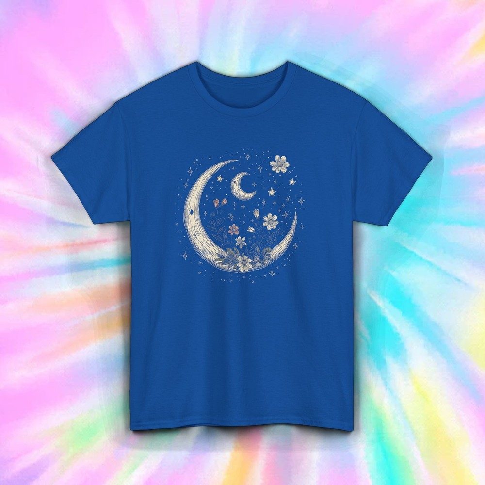 Crescent Moon Shirt Floral Celestial Graphic Starry Night Sky Magic Tee S-5XL