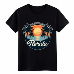 Retro Florida Sunset Palm Beach Casual Print T-Shirt Unisex Travel Souvenir Tee