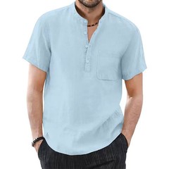 Men’s Cotton Linen Short Sleeve Casual Shirt Breathable Summer T-shirt Tee Gift
