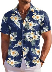 Men’s Hawaiian Shirt Short Sleeve Floral Button Down Tropical Beach Holiday Top