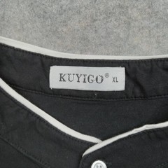 Kuyigo Shirt Mens XL Black Long Sleeve Henley Mandarin Collar Stretch Casual