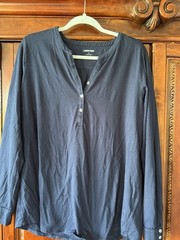 3 Lands End Henley Shirts Black White Navy Size Large 14-16