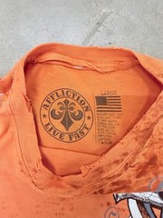 Affliction Shirt Mens Large Orange Live Fast Angel Wings Distressed USA Cotton