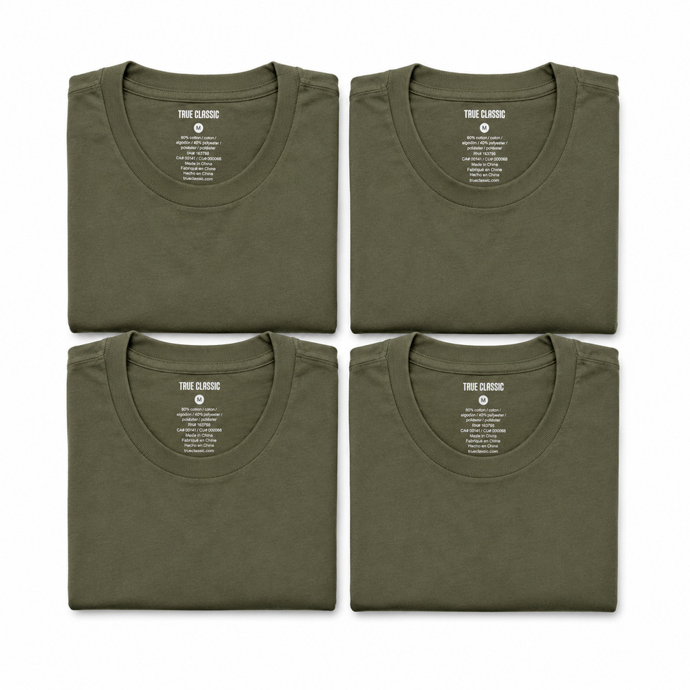 True Classic – Crew Neck – Short Sleeve T-Shirt – Olive Green – Small – 4 Pack