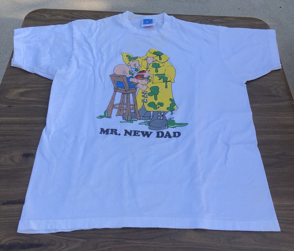 Fathers Day-Vintage 1989 Mr. New Dad Funny Image Printed T-Shirt XL Multi Color