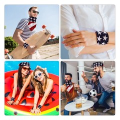 3 Pieces American Flag Bandana USA Flag Pattern Headband Kerchief Unisex Cowb…